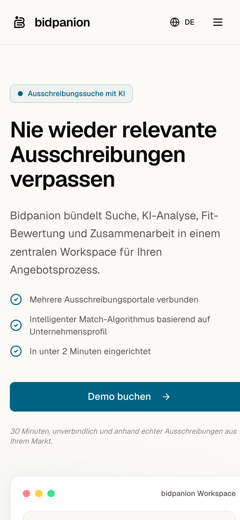 The Bidpanion homepage on a mobile phone