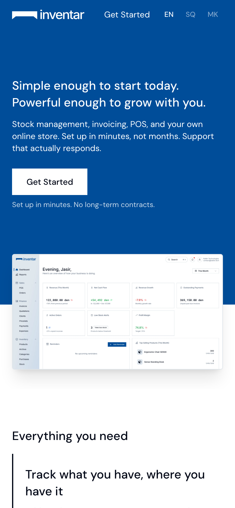 The Inventar homepage on a mobile phone
