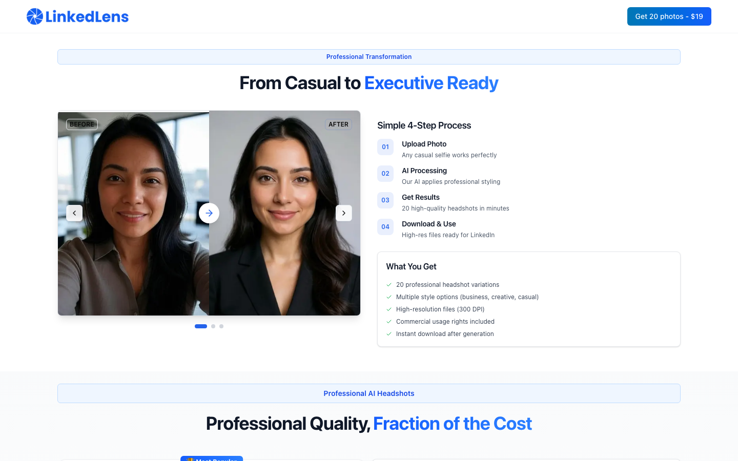 A casual photo next to the professional headshot generated from it