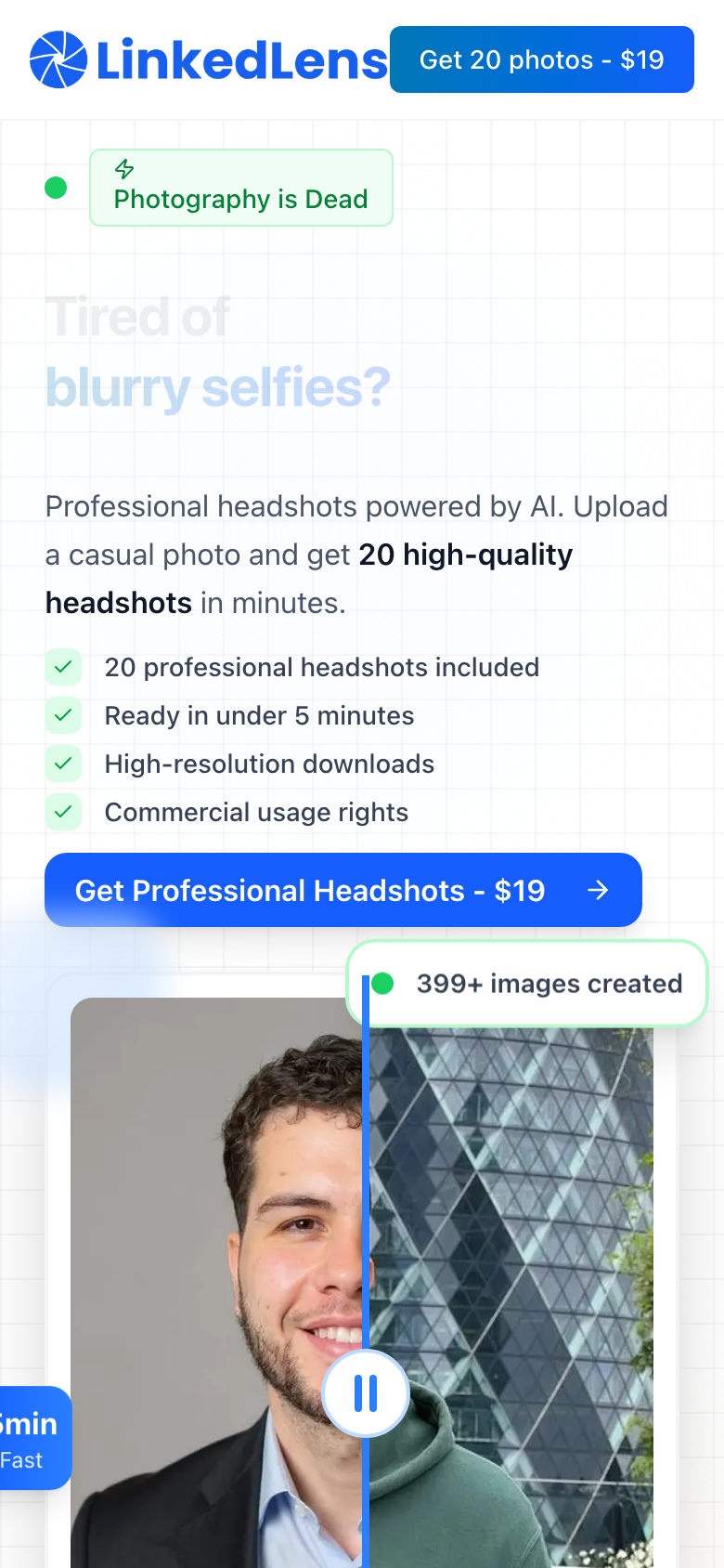 The Linked Lens homepage on a mobile phone