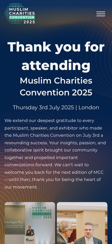 The Muslim Charities Convention homepage on a mobile phone