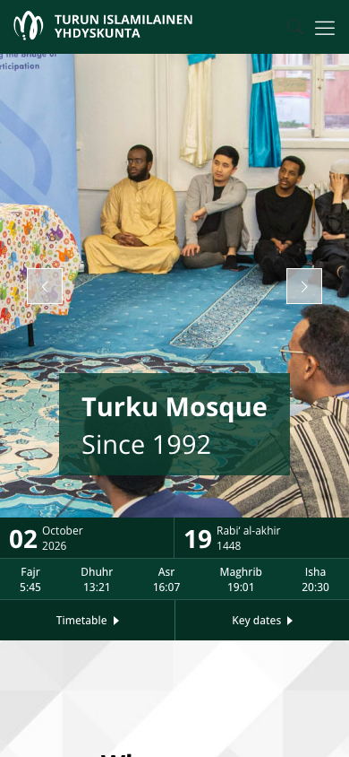 The Turku Islamic Society homepage on a mobile phone