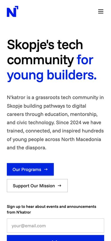 The N'katror homepage on a mobile phone